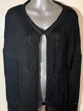 Honey Punch Black Tiered Fringe Mesh Jacket Festival Shrug Size Medium